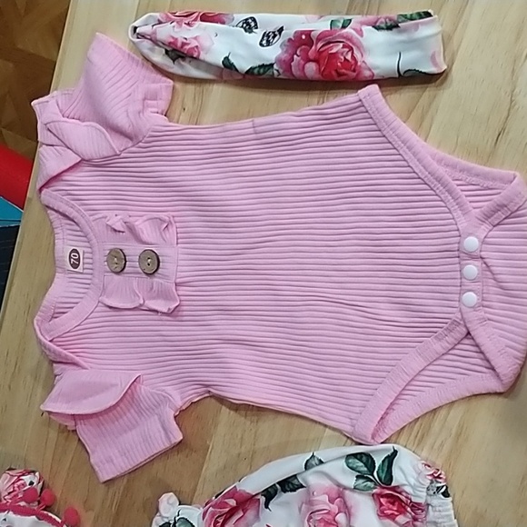 70 Clothing. Sold as a set. Adorable Onesie with the cutest floral print shorts. - Picture 3 of 4